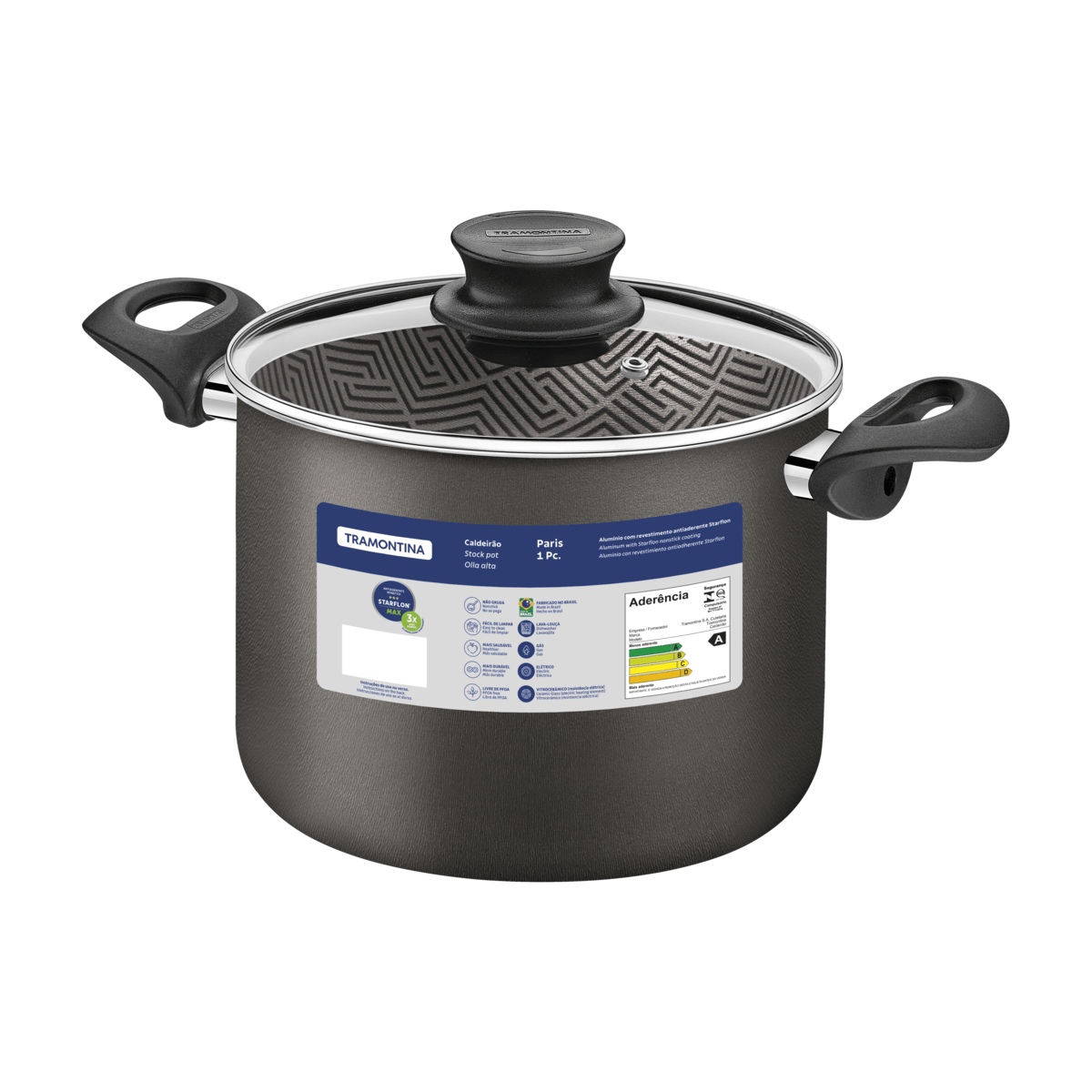 Olla alta París 2.0mm negra 24 cm 4.90L