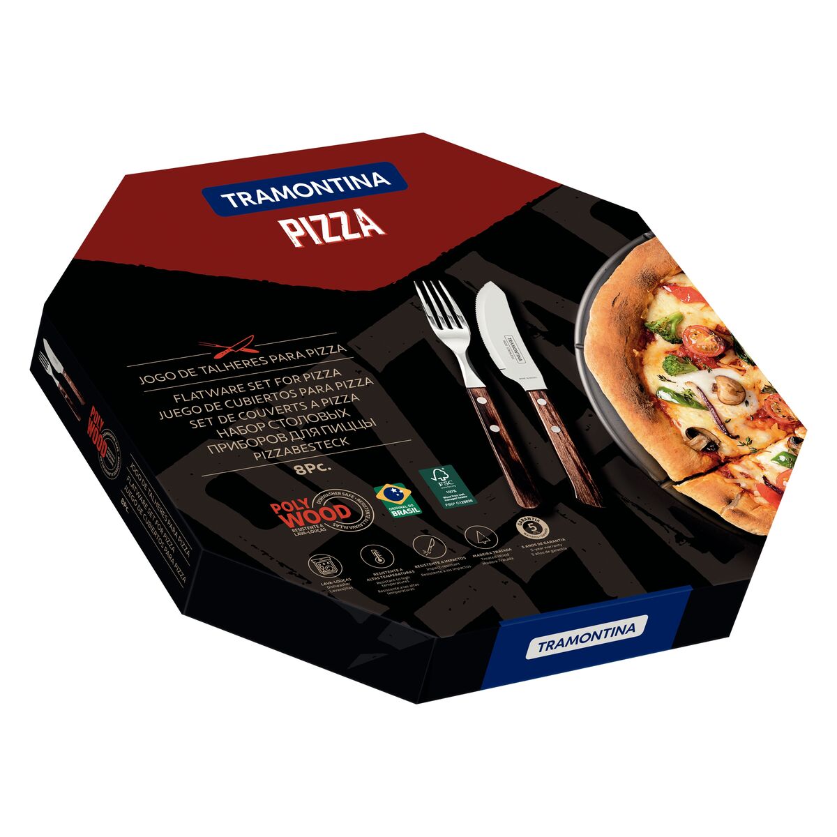 JUEGO DE CUBIERTOS PARA PIZZA 8 PZ MADERA TADICIONAL.