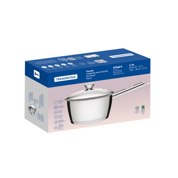 Cacerola 20 cm 2.70L. Allegra de acero inoxidable con fondo triple y tapa de vidrio