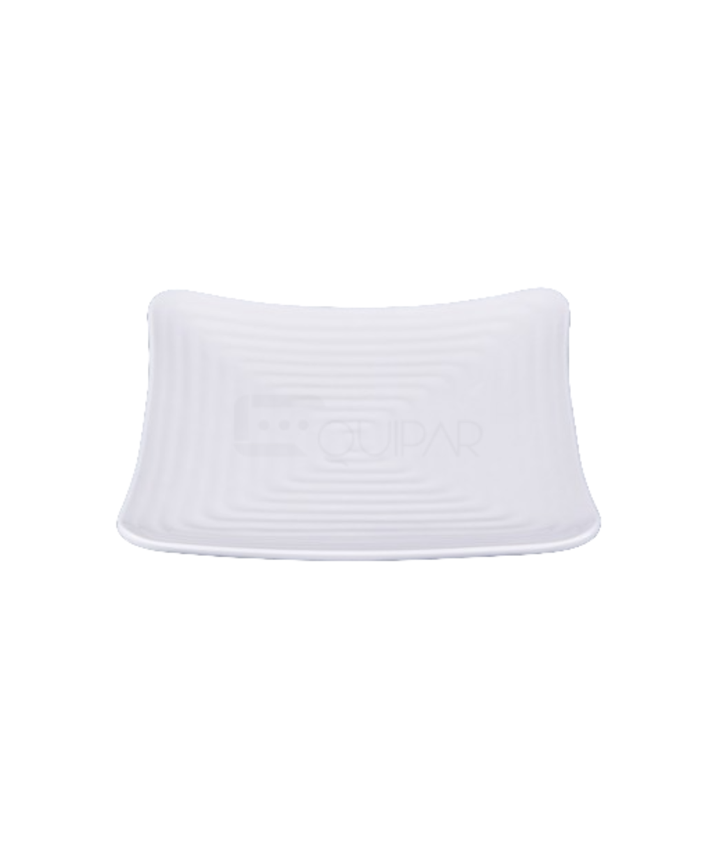 PLATO CUADRADO CON RELIEVE 27 CMS MELAMINA BLANCA