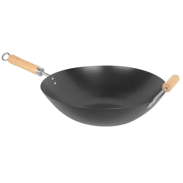 WOK ACERO AL CARBÓN, MANGOS DE MADERA 36 cm / 14 pg
