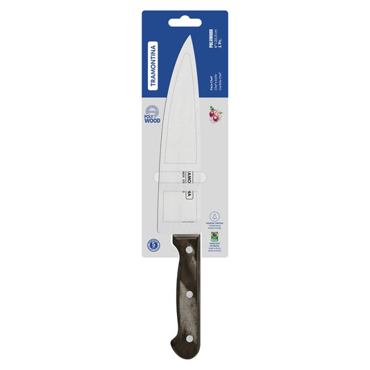 CUCHILLO CHEF 8" POLYWOOD. Lámina de Acero Inoxidable y Mango de Madera Tratada Castaño
