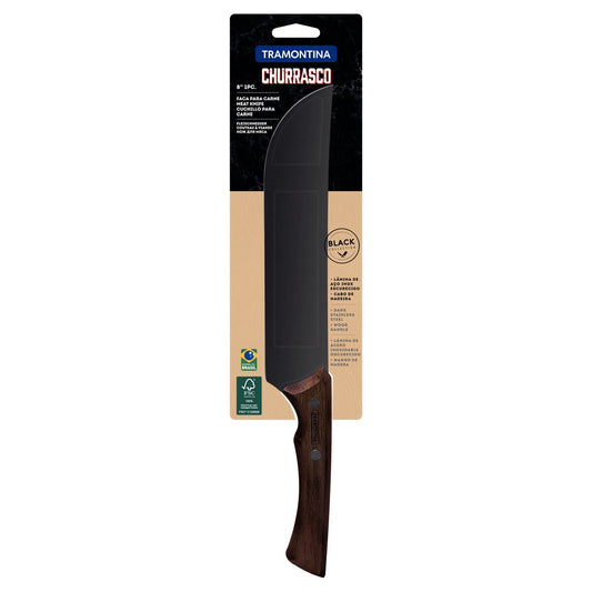 Cuchillo para carne 8" Churrasco Black. Lámina de Acero Inoxidable Oscurecido y Mango de Madera