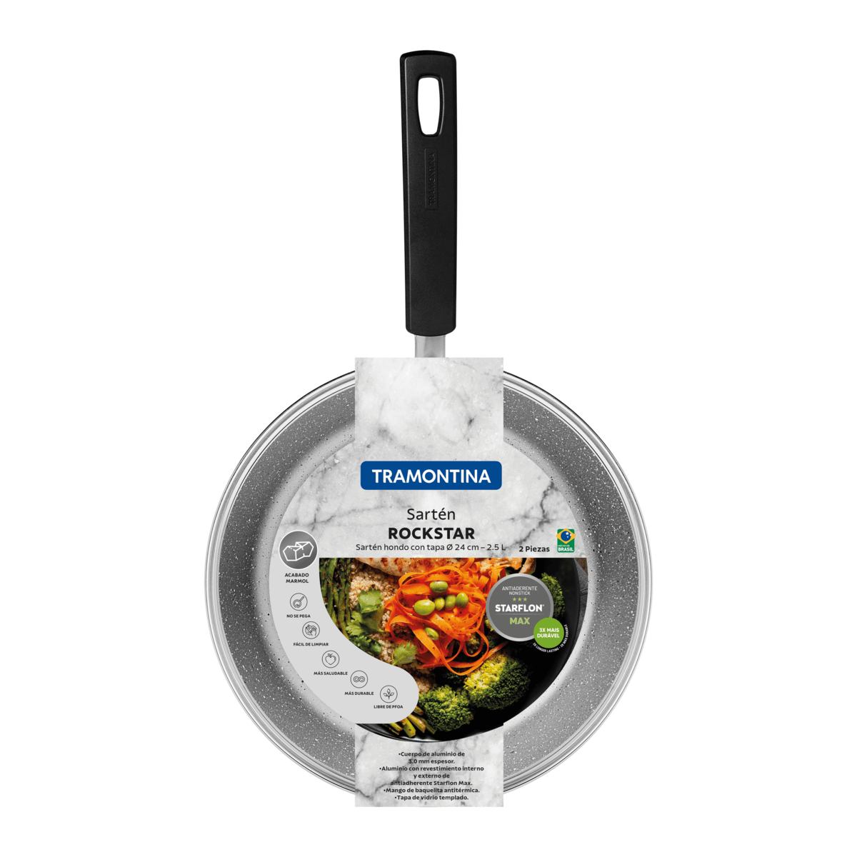 Sarten profundo 24cms. Con Tapa. Gris