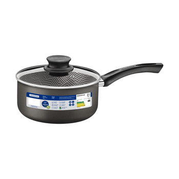 Olla París 2.0mm negra 18 cm 2.10L. Revestimiento Interno y Externo Antiadherente Starflon Max. Tapa de Vidrio