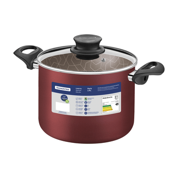 Olla alta París 2.0mm roja 24 cm 7.10L. Revestimiento Interno y Externo Antiadherente Starflon Max. Tapa de Vidrio