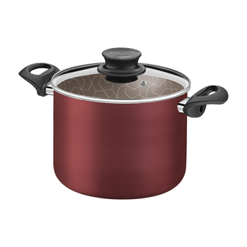 Olla alta París 2.0mm roja 24 cm 7.10L. Revestimiento Interno y Externo Antiadherente Starflon Max. Tapa de Vidrio