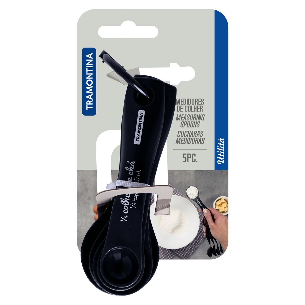 Cucharas 5 medidoras. 5 medidas diferentes. Material "abs" grafito