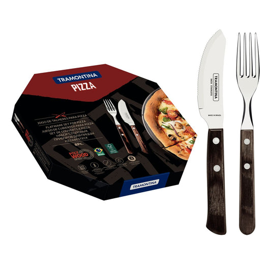 JUEGO DE CUBIERTOS PARA PIZZA 8 PZ MADERA TADICIONAL.