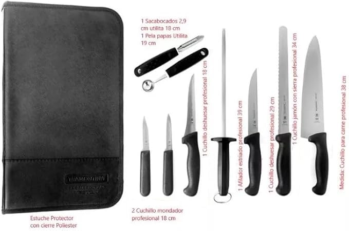 Estuche para chef Master Profesional 10 piezas mango negro
