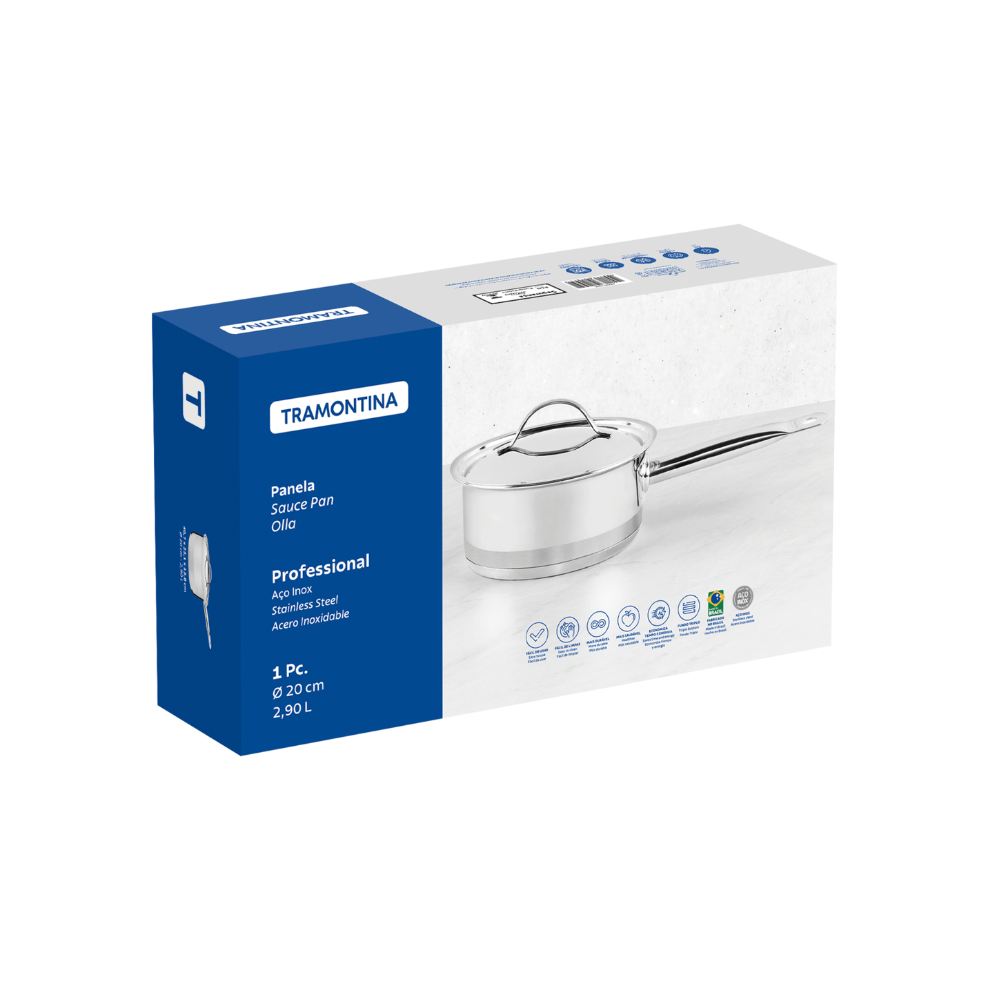 Olla 20cm professional-2.9l 0.7mm. Fondo triple con tapa plana detalle satinado