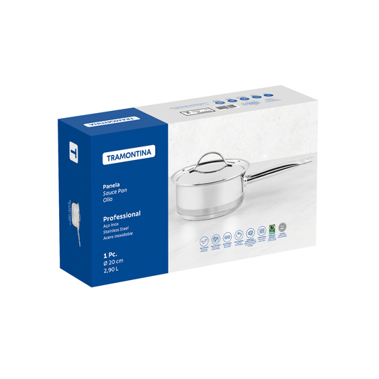 Olla 20cm professional-2.9l 0.7mm. Fondo triple con tapa plana detalle satinado