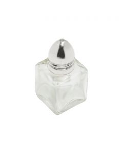 SALERO DE VIDRIO TIPO CUBO, TAPA DE ACERO INOXIDABLE, 0.5 oz