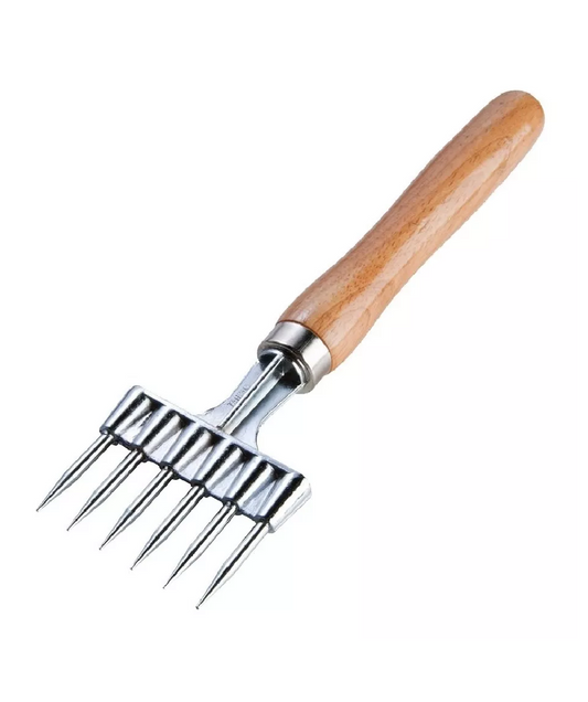 PICAHIELO 6 PUNTAS MANGO DE MADERA